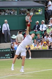 Andy Murray serving at Wimbledon