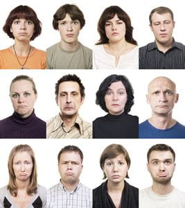 12 people with different unhappy facila expressions