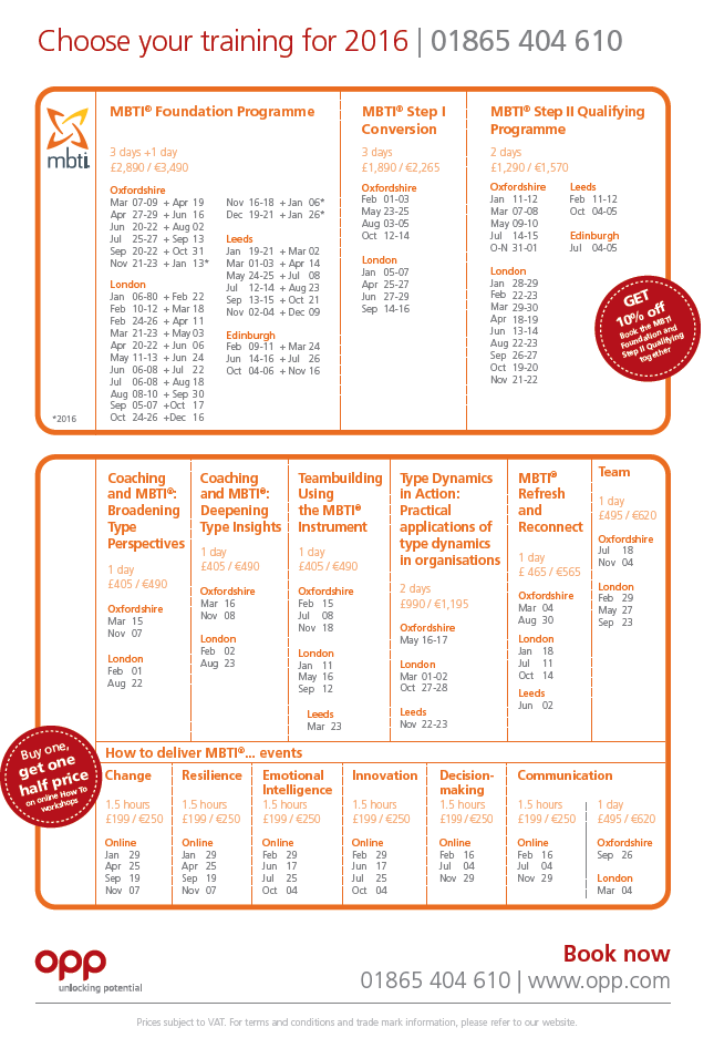 2016 training calendar