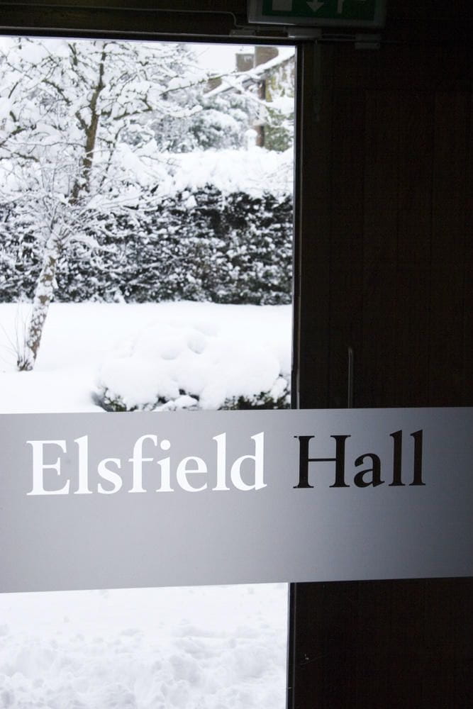 Elsfield Hall in the snow