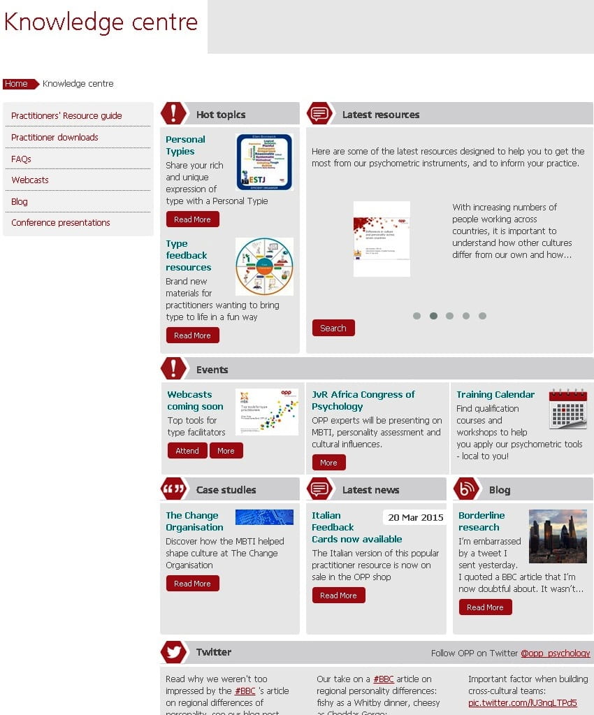 Knowledge centre screenshot